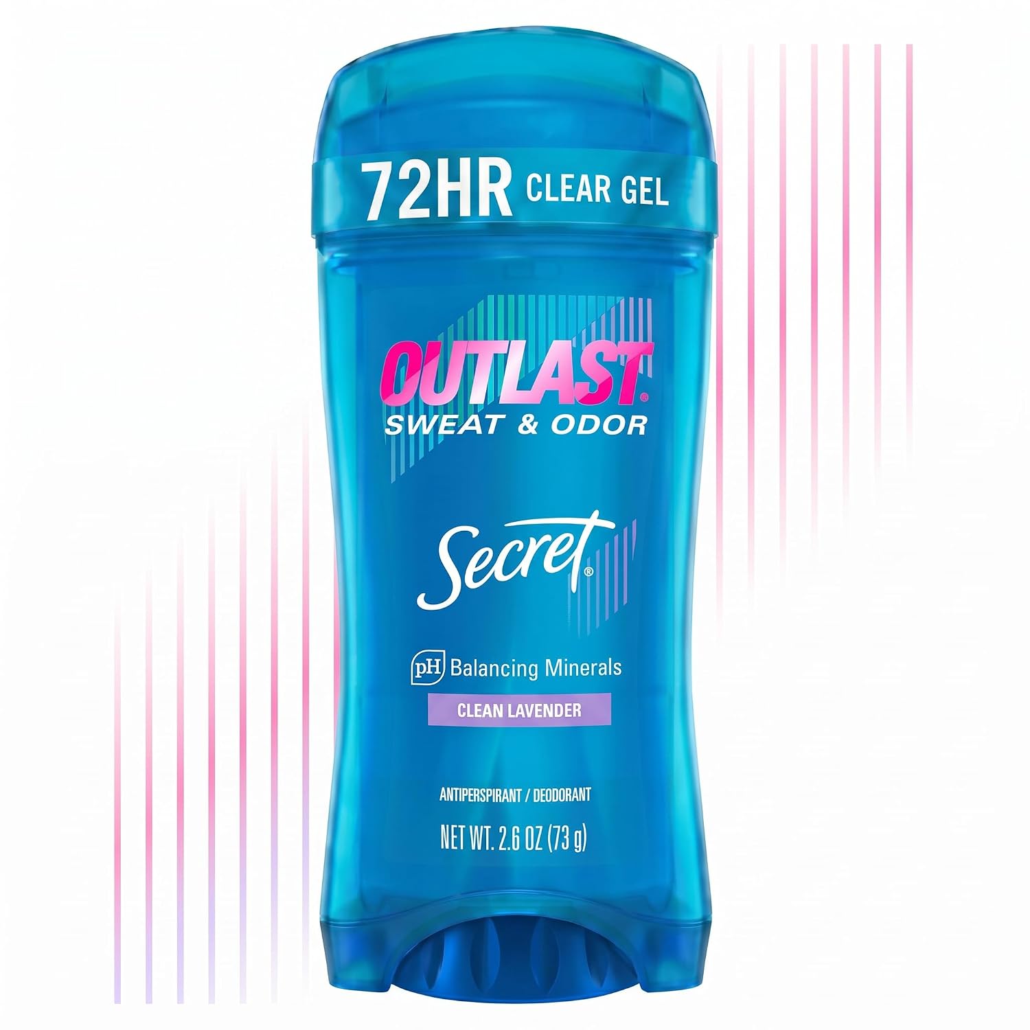 Secret Outlast Antiperspirant Deodorant for Women. 72hr Sweat & Odor Protection. PH Balancing Minerals. Clear Gel. Clean Lavender Scent. 2.6 oz