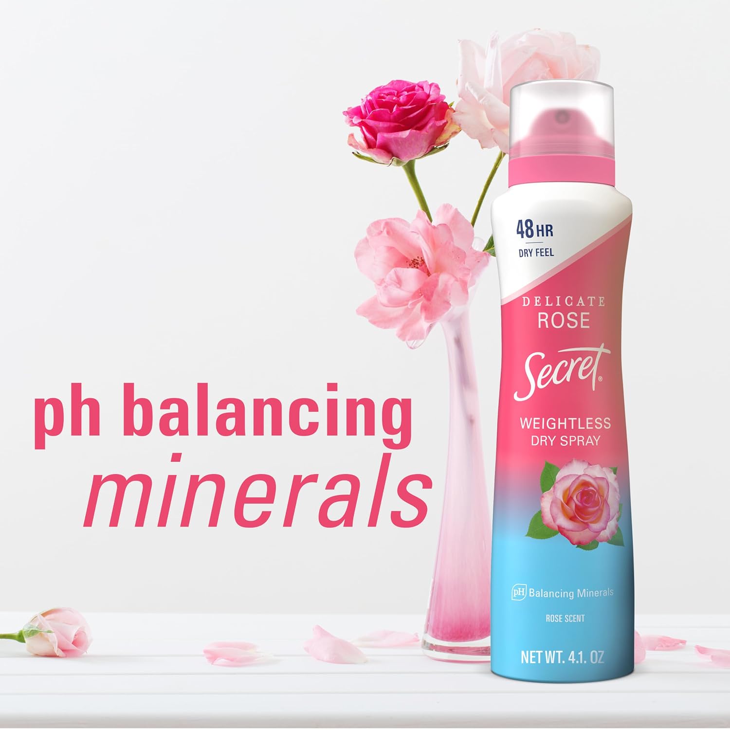 Secret Dry Spray Antiperspirant Deodorant for Women. 48hr Weightless Sweat & Odor Protection. Gentle on Skin. Delicate Rose Scent. 4.1 oz (Pack of 3)