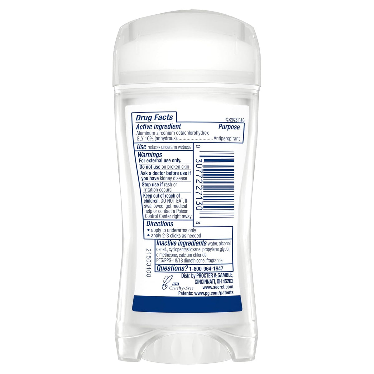 Secret Fresh Antiperspirant Deodorant for Women. 72hr Holiday Sweat & Odor Protection with Pro-Hyaluronic Acid. Clear Gel. PH Balancing Minerals. Berry Bright Scent. 2.6 oz
