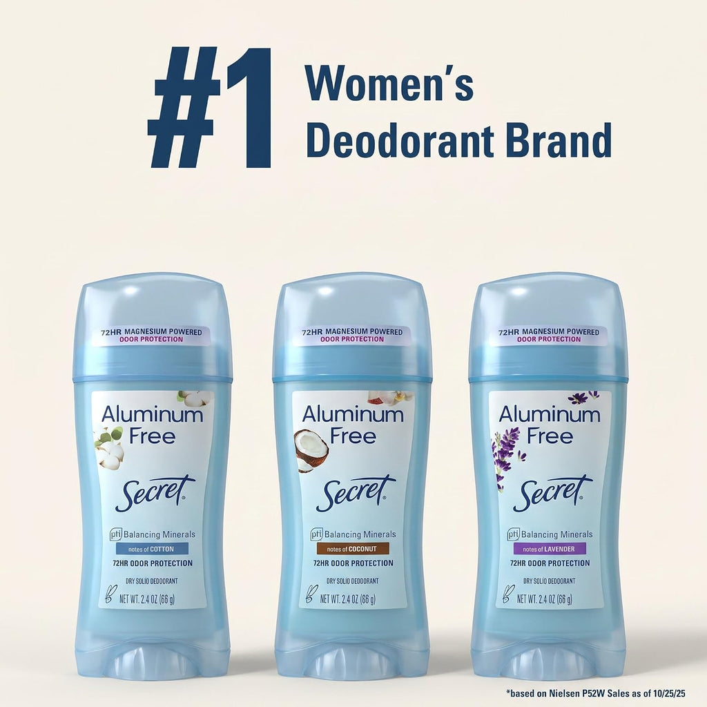 Secret Aluminum Free Deodorant | White Peach Scent | 2.4 oz (Pack Of 3) | Invisible Solid Deodorant for Women. 72hr Magnesium Powder Odor Protection. Free of Parabens. pH Balancing Minerals
