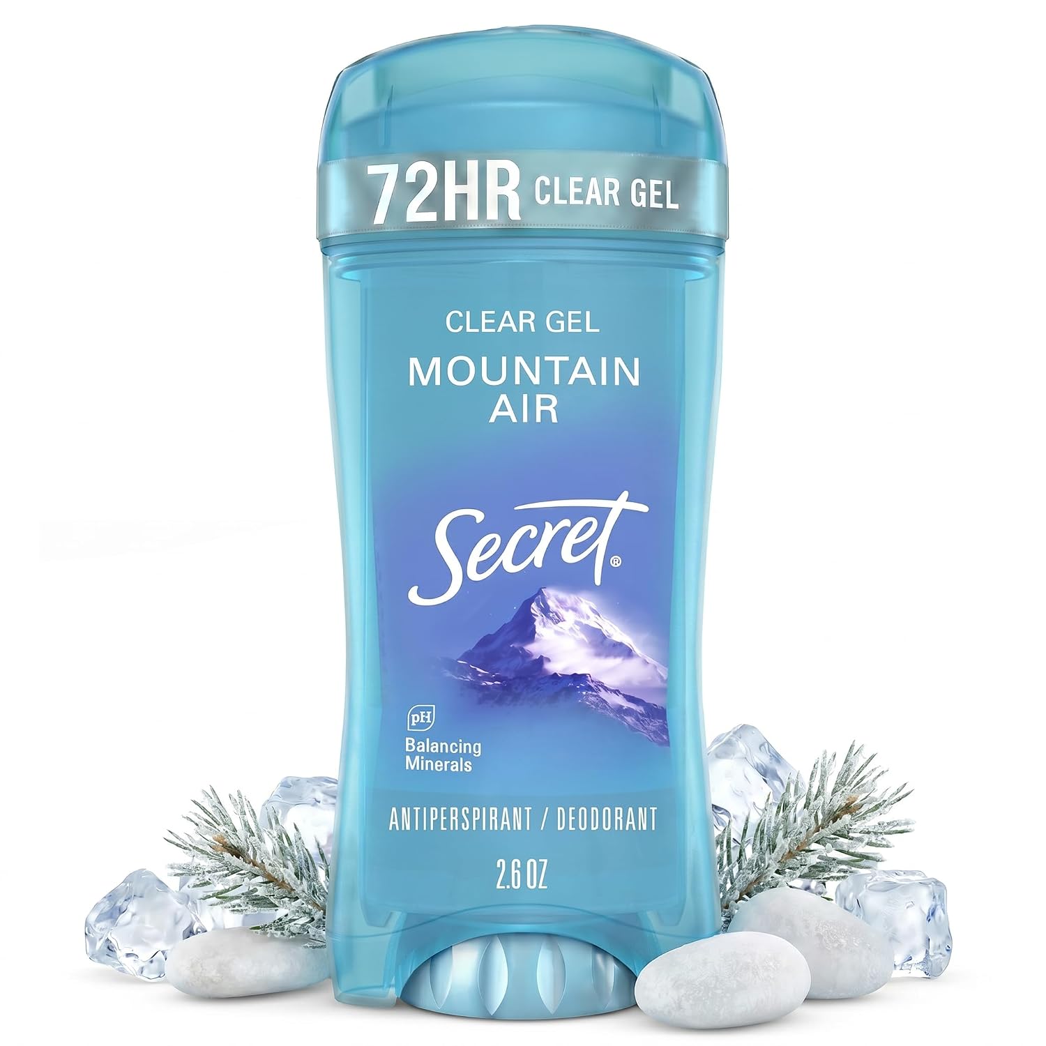 Secret Fresh Antiperspirant Deodorant for Women. 72hr Breathable Sweat & Odor Protection. Instant Freshness & Gentle. PH Balancing Minerals. Clear Gel. Mountain Air Scent. 2.6 oz