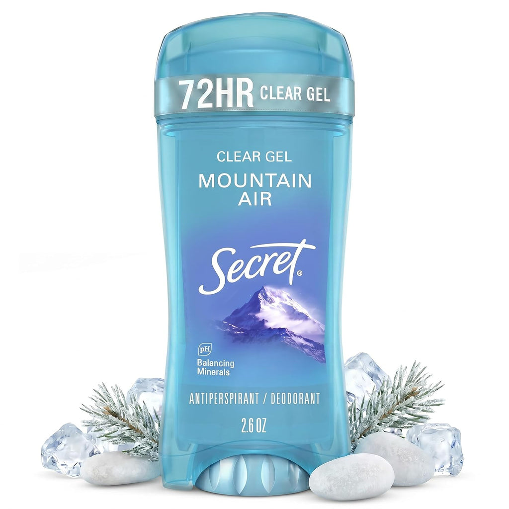 Secret Fresh Antiperspirant Deodorant for Women. 72hr Breathable Sweat & Odor Protection. Instant Freshness & Gentle. PH Balancing Minerals. Clear Gel. Mountain Air Scent. 2.6 oz