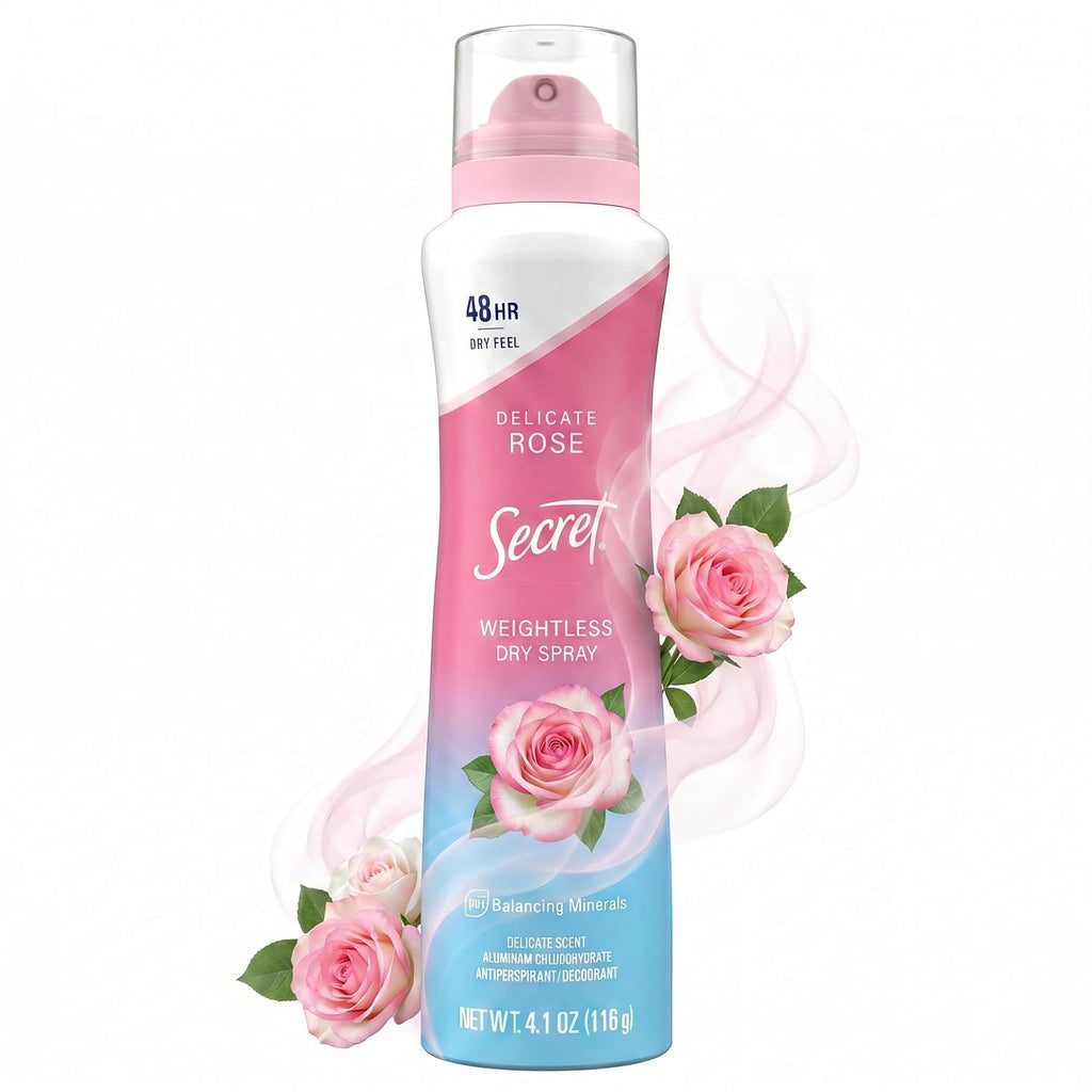 Secret Dry Spray Antiperspirant Deodorant for Women. 48hr Weightless Sweat & Odor Protection. Gentle on Skin. Wild Rose & Argan Oil Scent. 4.1 oz