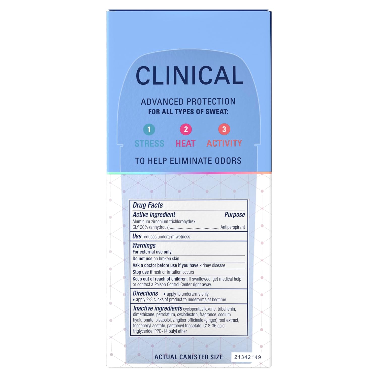 Secret Clinical Strength 100HR Sweat & Odor. Soft Solid Antiperspirant Deodorant for Women. 3X Stress Protection with Hyaluronic Acid. PH Balancing Minerals. Light & Fresh Scent. 2.6 oz