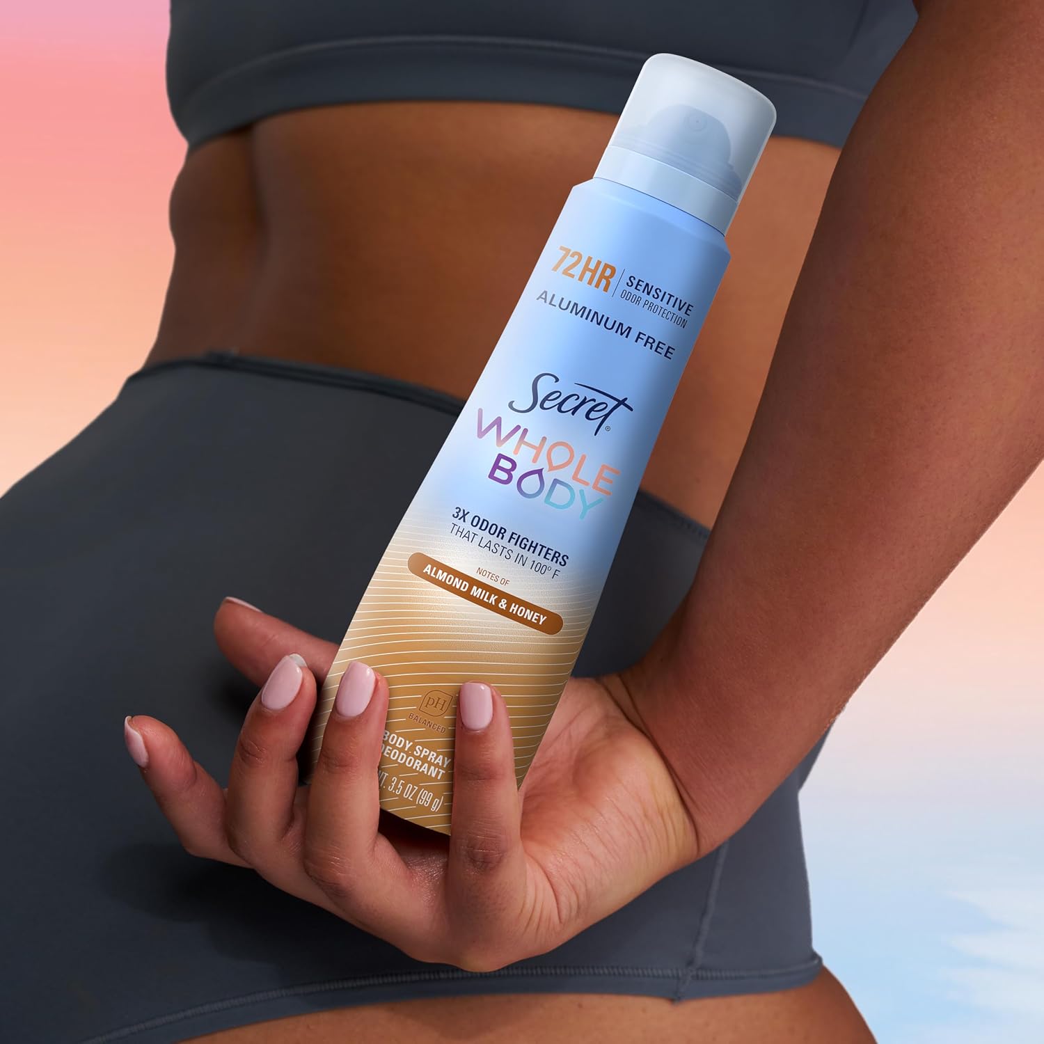 Secret Whole Body Deodorant Spray for Women. Almond Milk & Honey Scent. Aluminum Free Deodorant. 72 HR Odor Protection. 3.5oz
