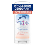 Secret Whole Body Deodorant Stick for Women. Naturally Derived Ingredients. Peach & Vanilla Scent. Aluminum Free Deodorant Stick. 72 HR Odor Protection. 2.4 oz