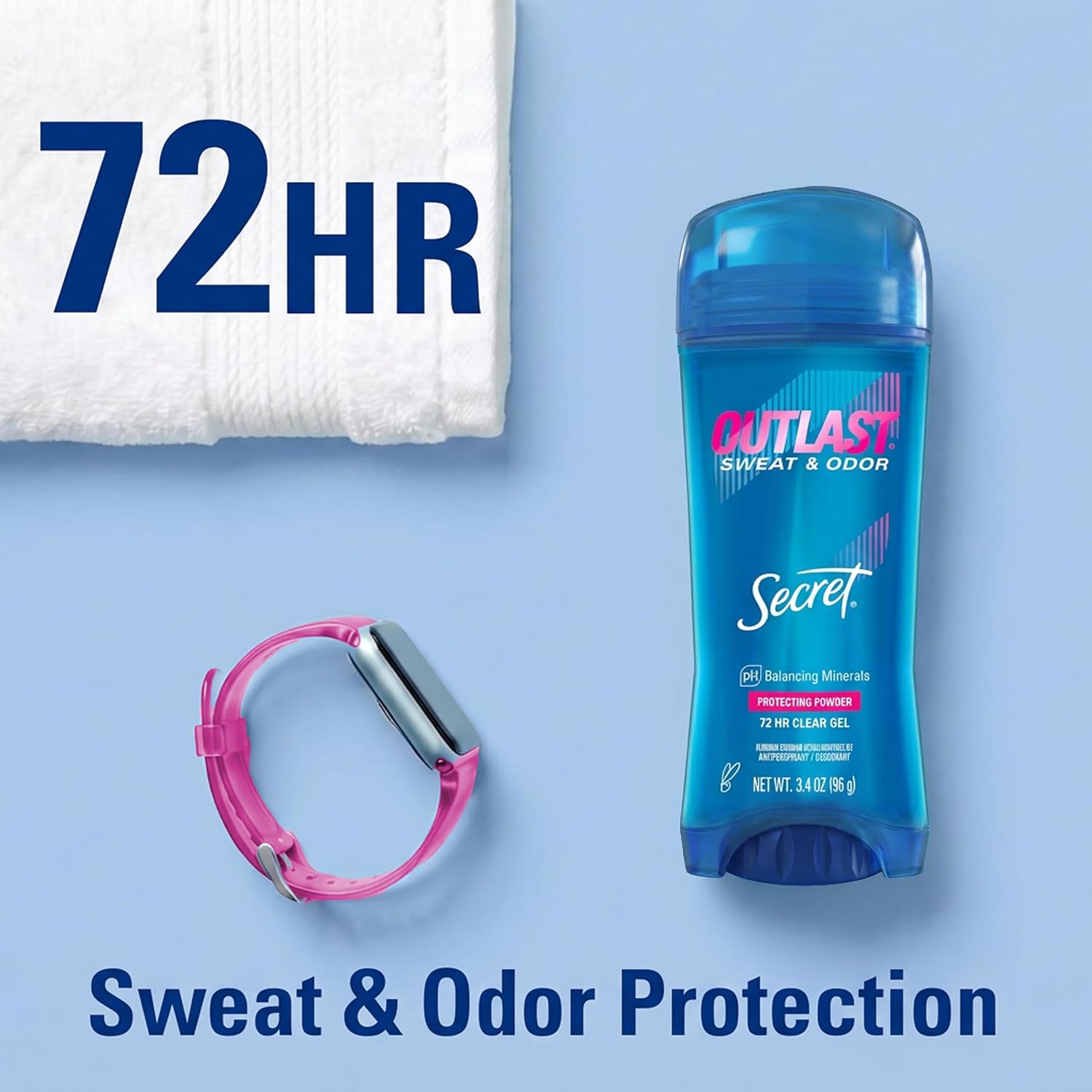 Secret Outlast Antiperspirant Deodorant for Women. Clear Gel. 72hr Sweat and Odor Protection. PH Balancing Minerals. Long Lasting Underarm Gel. Protecting Powder Scent. 3.4 oz