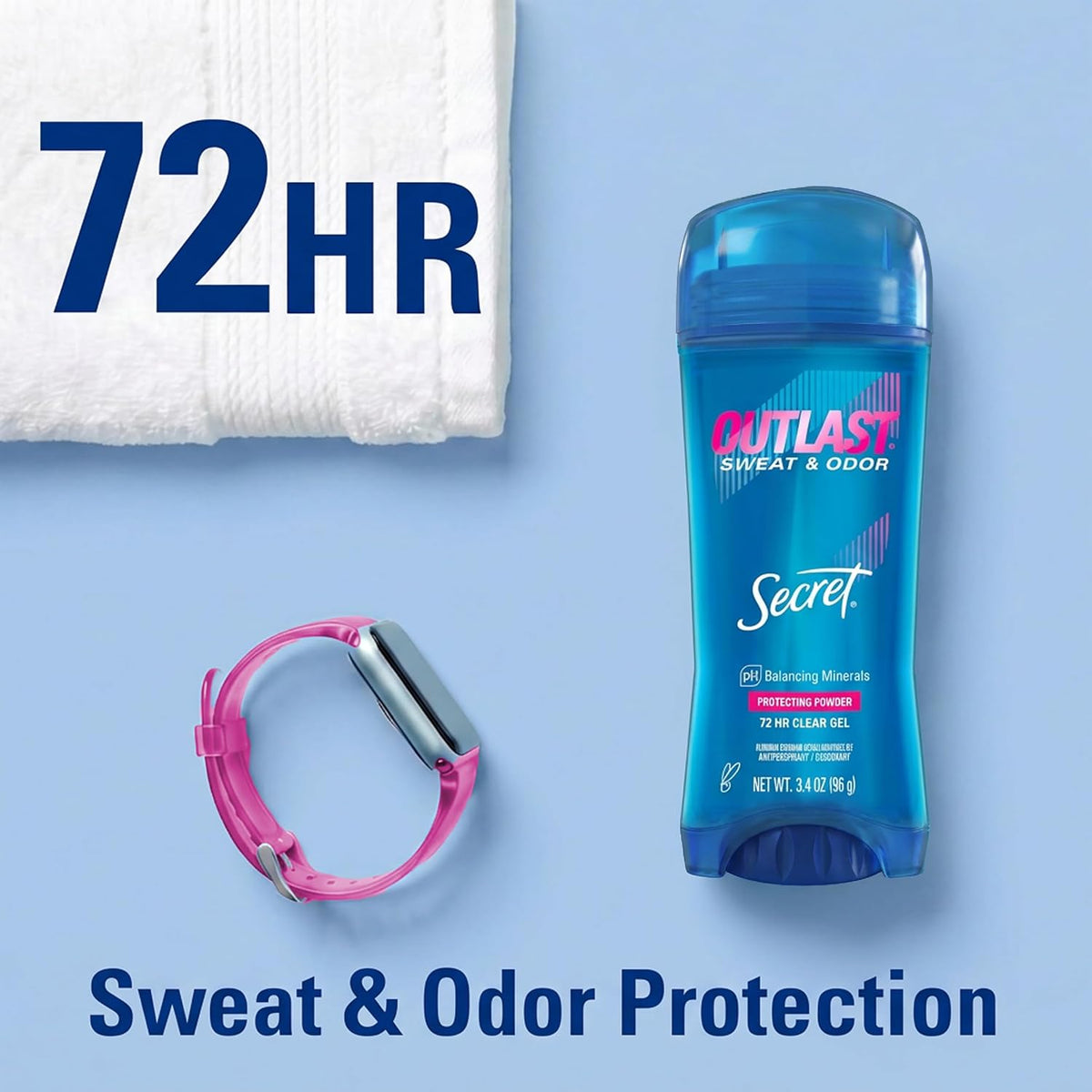 Secret Outlast Antiperspirant Deodorant for Women. Clear Gel. 72hr Sweat and Odor Protection. PH Balancing Minerals. Long Lasting Underarm Gel. Protecting Powder Scent. 3.4 oz