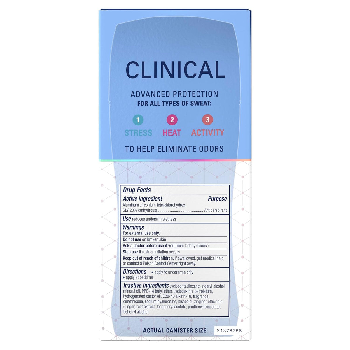 Secret Clinical Strength 100HR Sweat & Odor. Invisible Solid Antiperspirant Deodorant for Women. 3X Stress Protection with Hyaluronic Acid. Powder Protection Scent. 2.6 oz (Pack of 2)