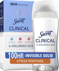 Secret Clinical Strength 100HR Sweat & Odor. Stress Response Invisible Solid Antiperspirant Deodorant for Women. 3X Stress Protection with Hyaluronic Acid. PH Balancing Minerals. 2.6 oz