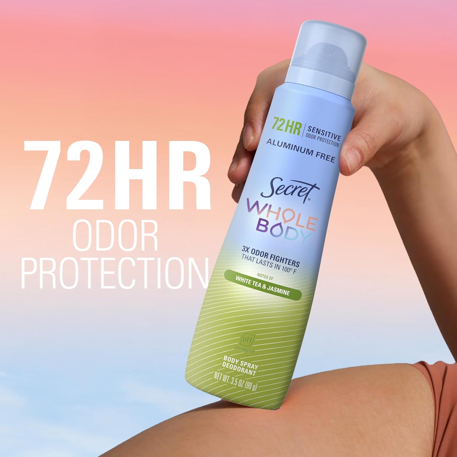 Secret Whole Body Deodorant for Women. Spray White Tea & Jasmine Scent. Aluminum Free Deodorant Spray. 72 HR Odor Protection. 3.5 oz