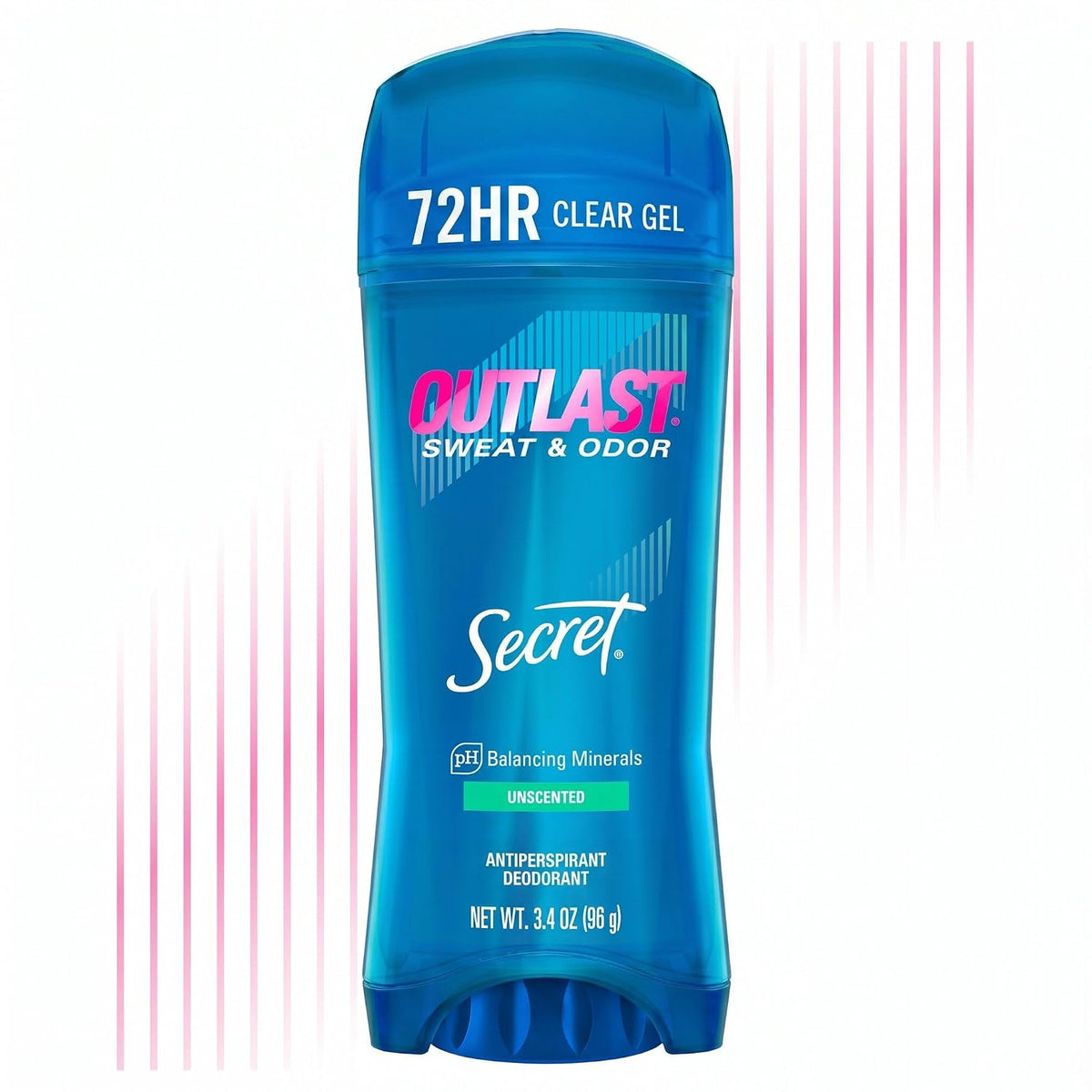 Secret Outlast Antiperspirant Deodorant for Women. 72hr Sweat & Odor Protection. PH Balancing Minerals. Clear Gel. Unscented 3.4 oz