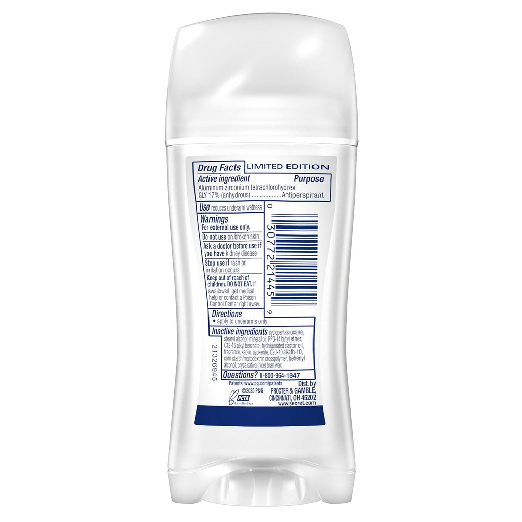 Secret Fresh Antiperspirant Deodorant. Champagne Blush Scent. 2.6oz | 72 Hour Holiday Sweat & Odor Protection with Pro-Hyaluronic Acid. Limited Edition Invisible Solid. pH Balancing Minerals