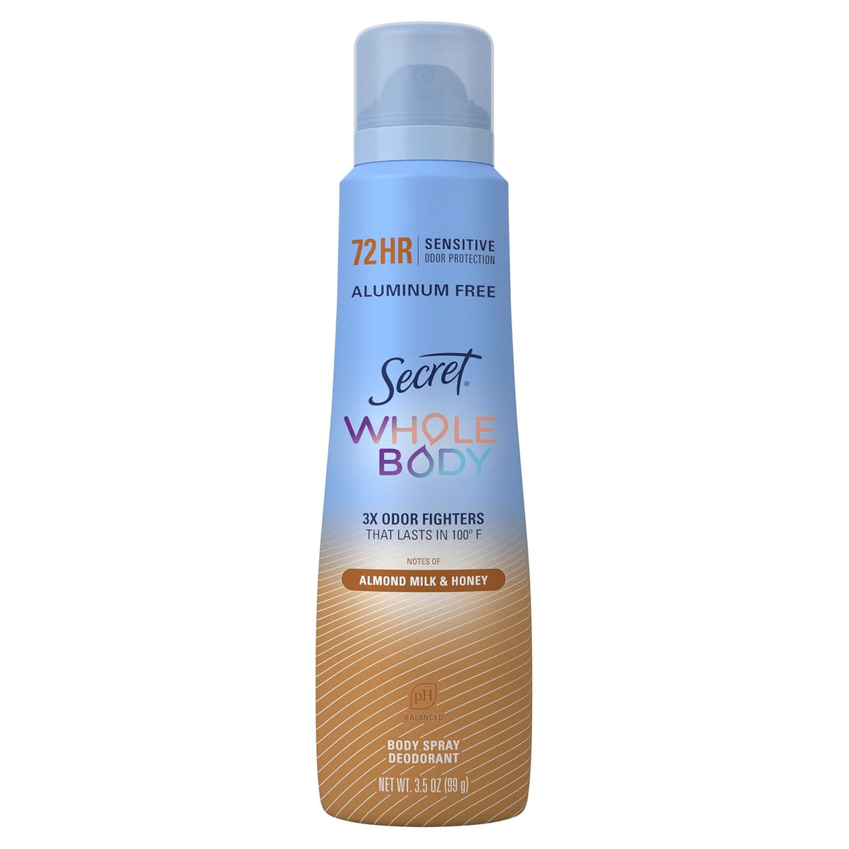 Secret Whole Body Deodorant Spray for Women. Almond Milk & Honey Scent. Aluminum Free Deodorant. 72 HR Odor Protection. 3.5oz