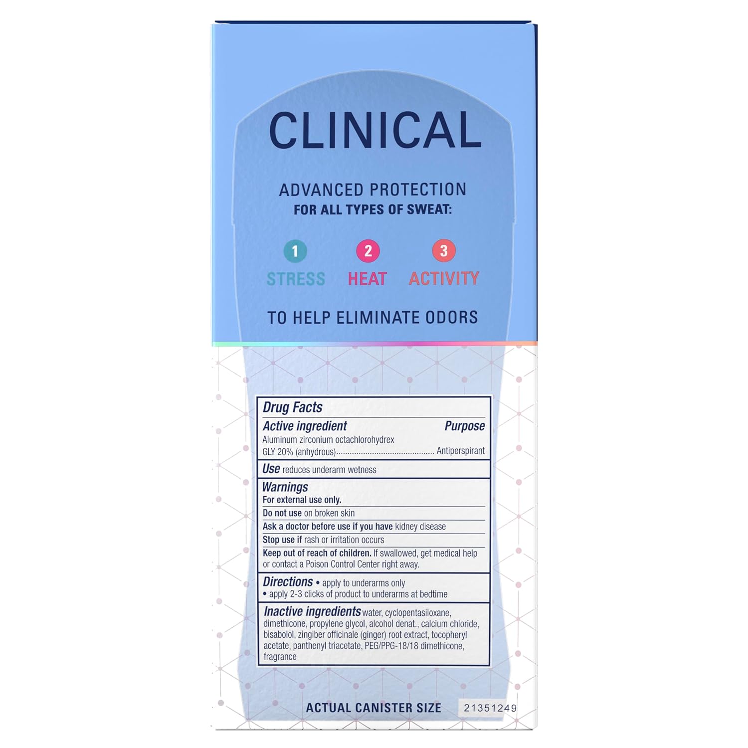 Secret Clinical Strength 100HR Sweat & Odor. Clear Gel Antiperspirant Deodorant for Women. 3X Stress Protection with Pro-Hyaluronic Acid. Ph Balancing Minerals. Clear Aloe Scent. 2.6 oz