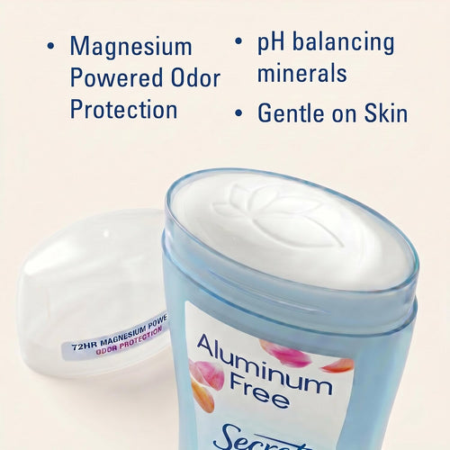 Secret Aluminum Free Deodorant for Women. 48hr Odor Protection. Free of Parabens Dyes Talc & Baking Soda. PH Balancing Minerals. Dry Solid. Rose Scent. 2.4 oz (Pack Of 3)