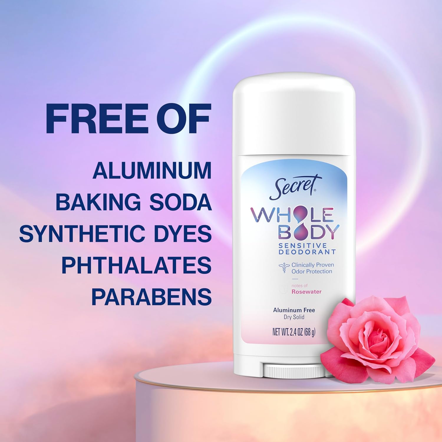 Secret Whole Body Deodorant Stick for Women. Rosewater Scent. Aluminum Free Deodorant Stick. 72 HR Odor Protection. 2.4 oz