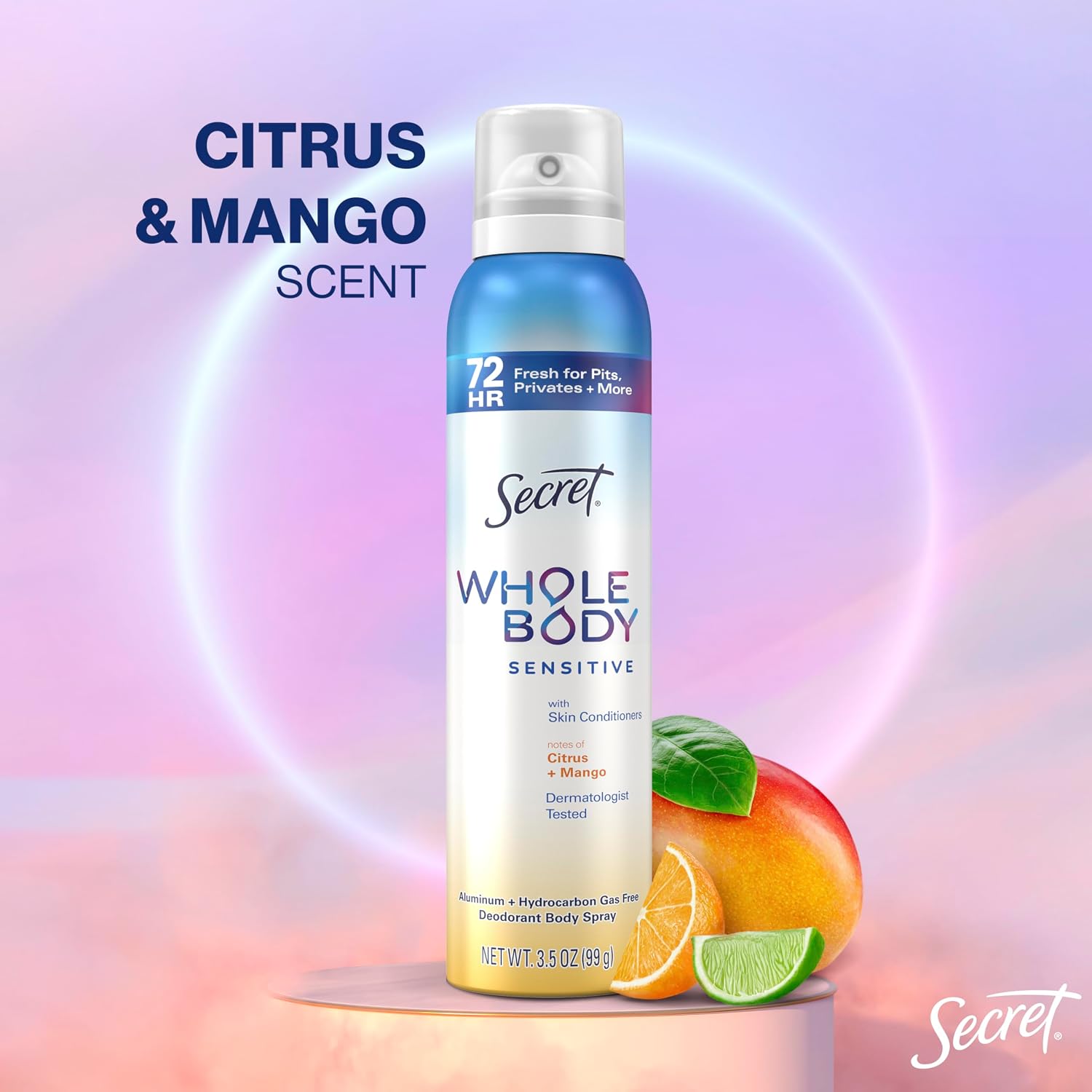 Secret Whole Body Deodorant for Women. Spray Citrus & Melon Scent. Aluminum Free Deodorant Spray. 72 HR Odor Protection. 3.5 oz