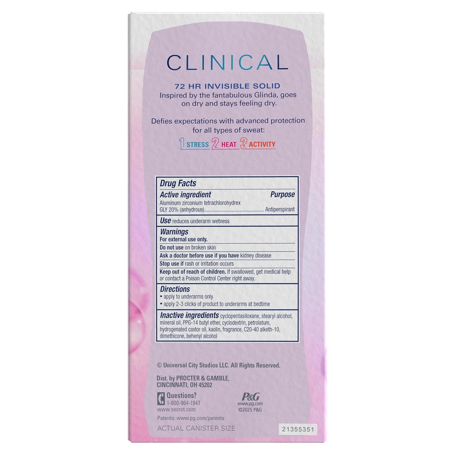 Secret Clinical Strength Antiperspirant Deodorant for Women. Couldn't Be Lovelier. 3X Sweat Protection. 72hr Sweat & Odor Protection. PH Balanced. Invisible Solid. Raspberry & Bubbles Scent. 2.6 oz