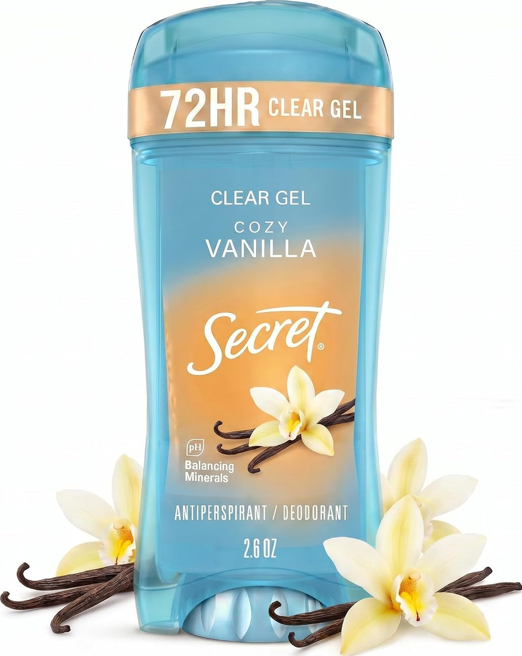 Secret Fresh Antiperspirant Deodorant for Women. 72hr Breathable Sweat & Odor Protection. Instant Freshness & Gentle. PH Balancing Minerals. Clear Gel. Cozy Vanilla Scent. 2.6 oz