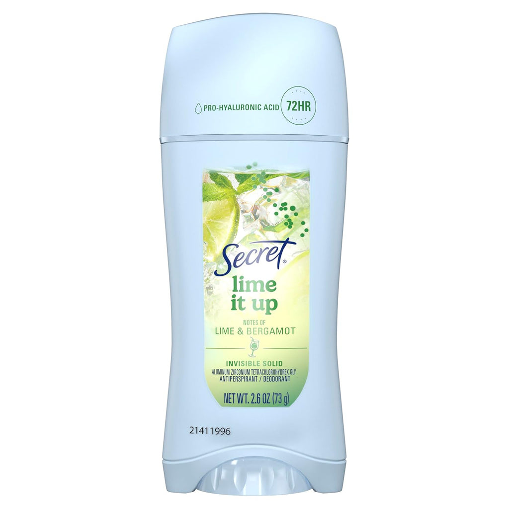 Secret Fresh Antiperspirant Deodorant for Women. Lime It Up Scent. 2.6oz | 72HR Freshness on the Rocks with Pro-Hyaluronic Acid. Miami Mocktails Limited Edition Invisible Solid. pH Balancing Minerals