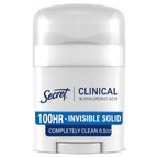 Secret Clinical Strength 100HR Sweat & Odor. Invisible Solid Antiperspirant & Deodorant for Women. 3X Stress Protection with Hyaluronic Acid. PH Balanced. Completely Clean Scent. 0.5 oz
