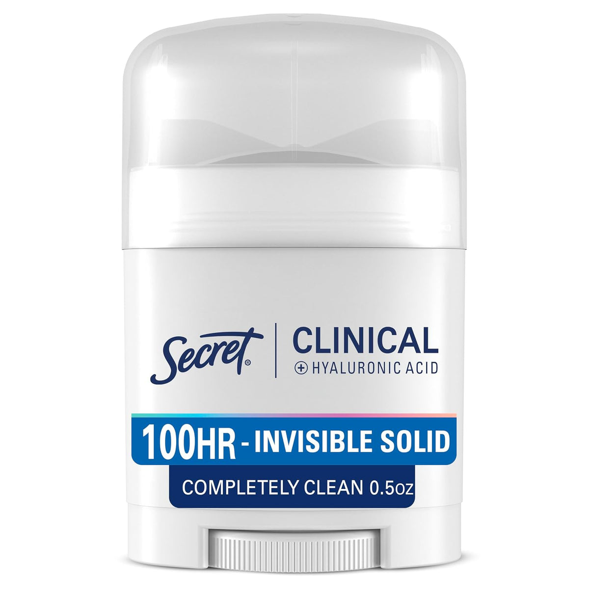 Secret Clinical Strength 100HR Sweat & Odor. Invisible Solid Antiperspirant & Deodorant for Women. 3X Stress Protection with Hyaluronic Acid. PH Balanced. Completely Clean Scent. 0.5 oz