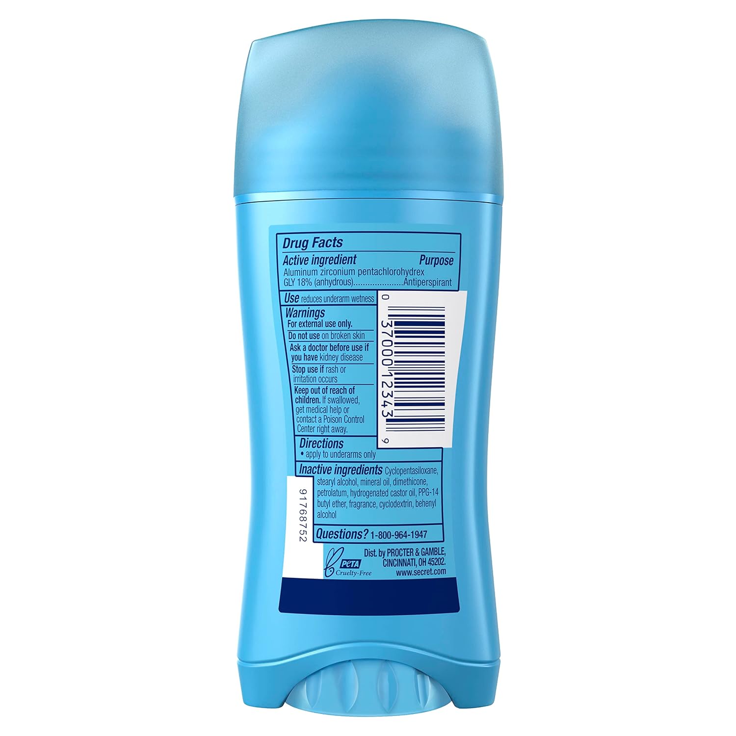 Secret Antiperspirant and Deodorant for Women. 24hr Sweat & Odor Protection. PH Balanced Protection. Gentle on Skin. Invisible Solid. Powder Fresh Scent. 2.6 oz