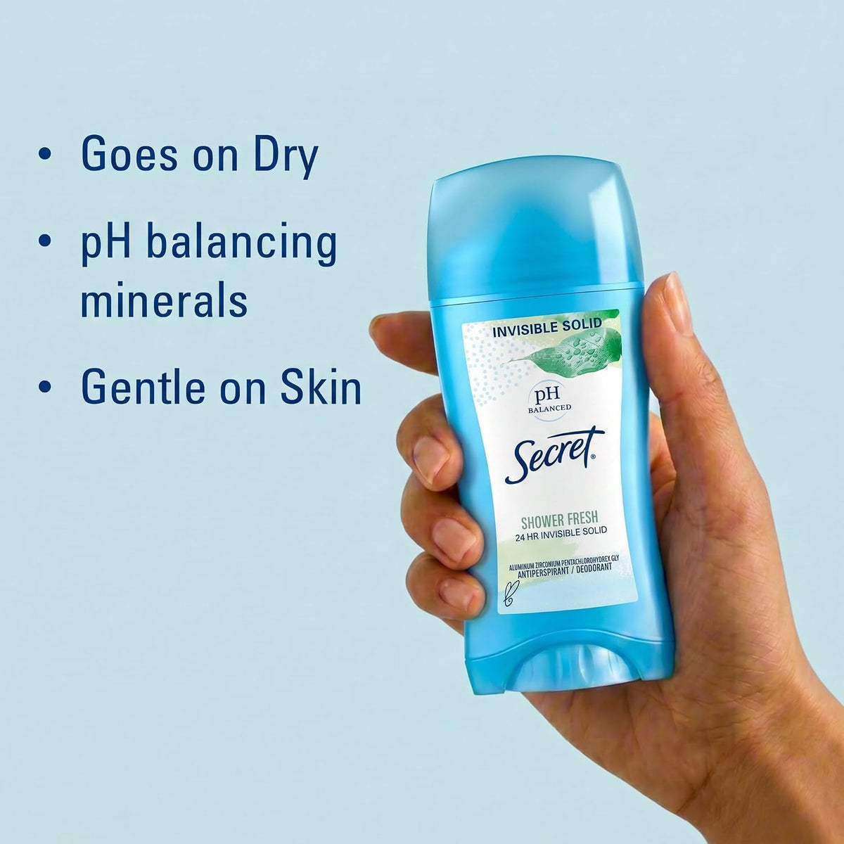 Secret Antiperspirant and Deodorant for Women. 24hr Sweat & Odor Protection. PH Balanced Protection. Gentle on Skin. Invisible Solid. Shower Fresh Scent. 2.6 oz (Pack of 2)