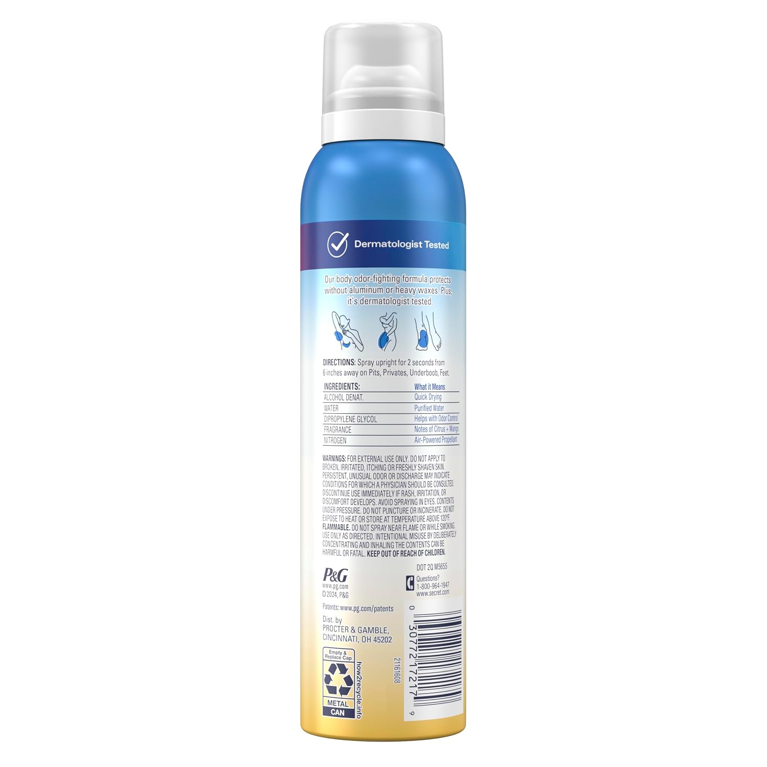 Secret Whole Body Deodorant for Women. Spray Citrus & Melon Scent. Aluminum Free Deodorant Spray. 72 HR Odor Protection. 3.5 oz