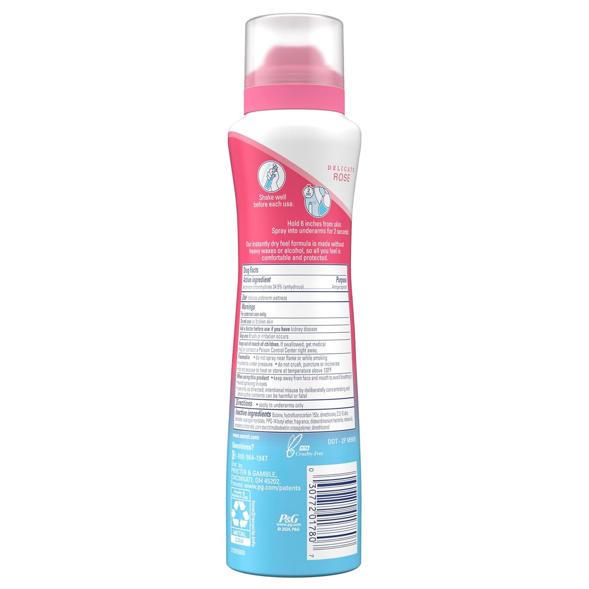 Secret Dry Spray Antiperspirant Deodorant for Women. 48hr Weightless Sweat & Odor Protection. Gentle on Skin. Delicate Rose Scent. 4.1 oz (Pack of 3)