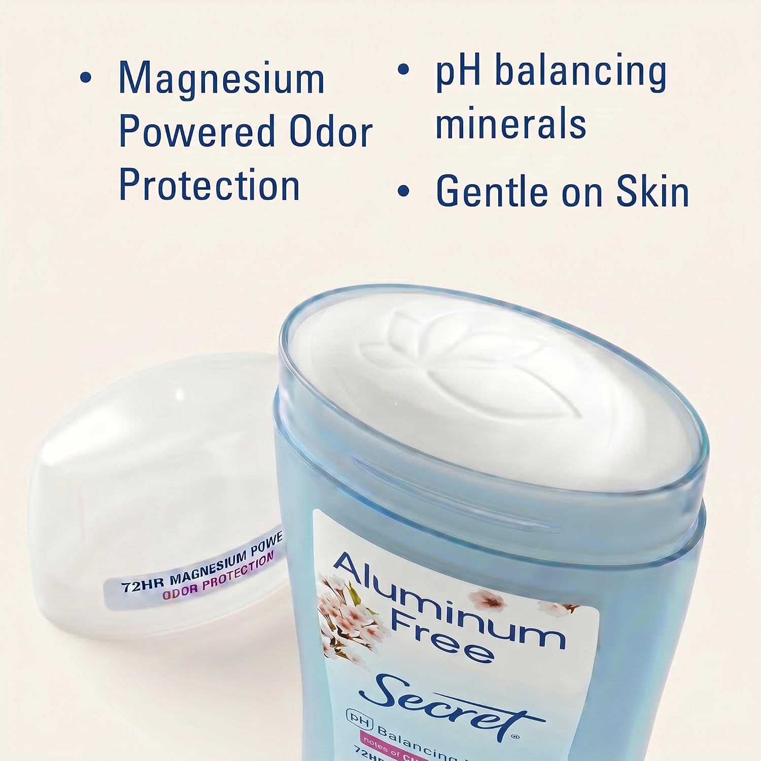 Secret Aluminum Free Deodorant for Women. 72hr Odor Protection. Free of Parabens Dyes Talc & Baking Soda. PH Balancing Minerals. Dry Solid. Cherry Blossom Scent. 2.4 oz (Pack Of 3)