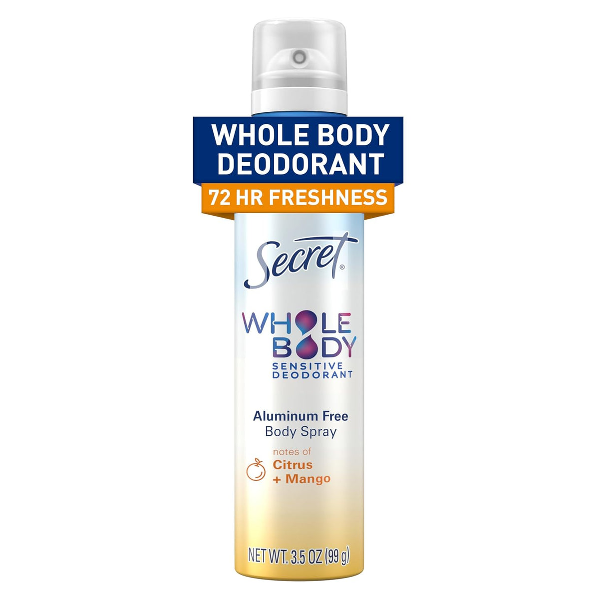 Secret Whole Body Deodorant for Women. Rosewater Scent. Aluminum Free Deodorant Spray. 72 HR Odor Protection. 3.5 oz