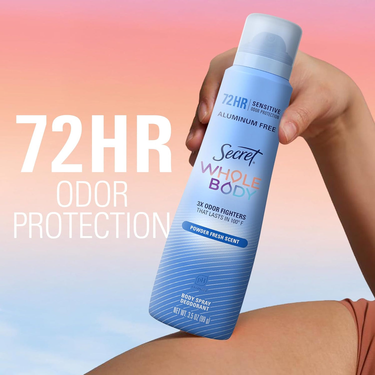 Secret Aluminum Free Whole Body Deodorant Spray for Women. 72hr Sensitive Freshness & Odor Defense. PH Balanced. Invisible Protection. Safe to Use Everywhere. Powder Fresh Scent. 3.5 oz