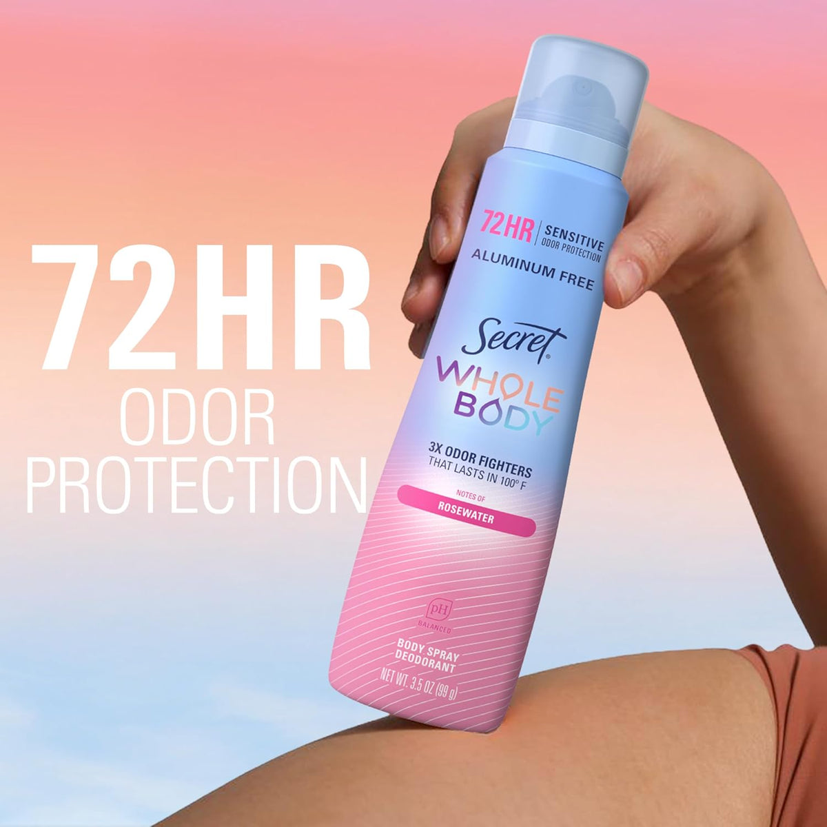 Secret Whole Body Deodorant for Women. Rosewater Scent. Aluminum Free Deodorant Spray. 72 HR Odor Protection. 3.5 oz