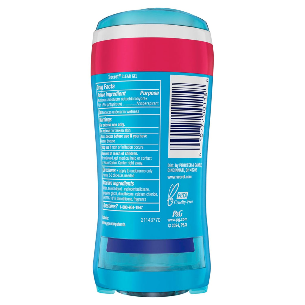 Secret Fresh Antiperspirant Deodorant for Women. 72hr Breathable Sweat & Odor Protection. Instant Freshness & Gentle. PH Balancing Minerals. Clear Gel. Delicate Rose Scent. 2.6 oz (Pack of 2)