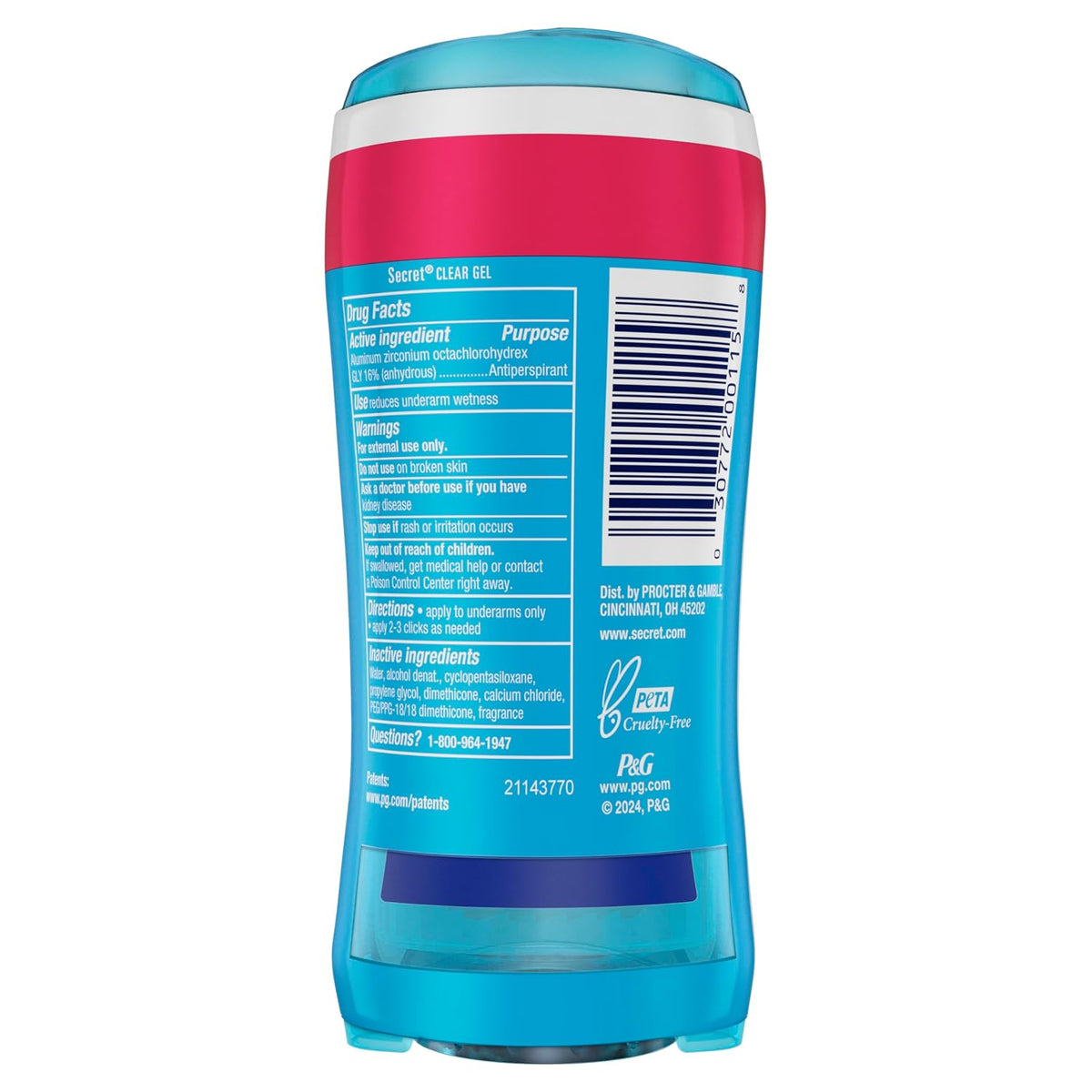 Secret Fresh Antiperspirant Deodorant for Women. 72hr Breathable Sweat & Odor Protection. Instant Freshness & Gentle. PH Balancing Minerals. Clear Gel. Delicate Rose Scent. 2.6 oz (Pack of 2)
