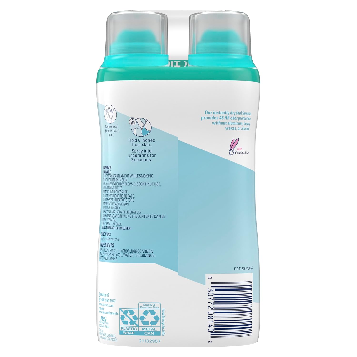 Secret Dry Spray Aluminum Free Deodorant for Women. 48hr Weightless Odor Protection. Gentle on Skin. Midnight Jasmine Scent. 4.1 oz (Pack of 2)