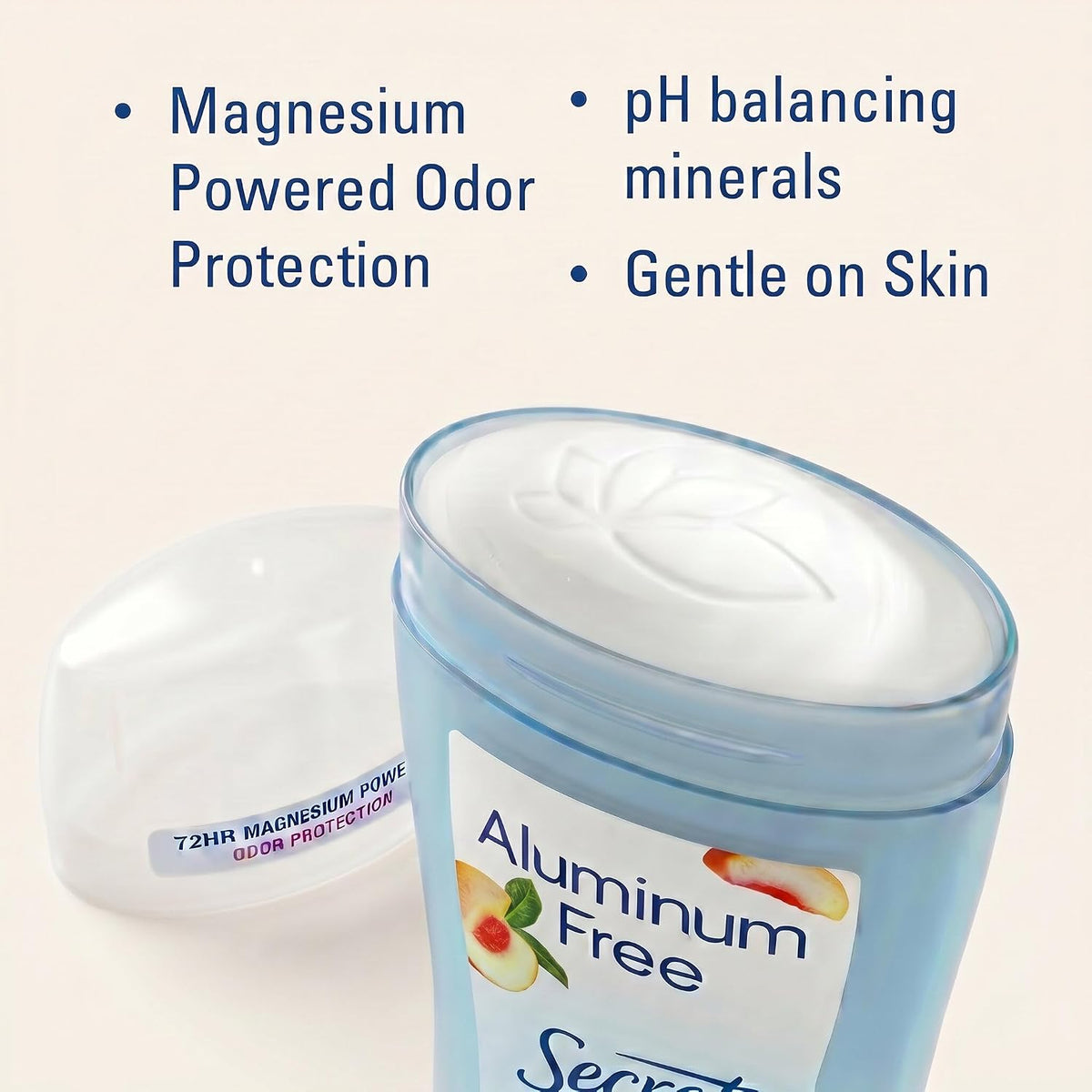 Secret Aluminum Free Deodorant | White Peach Scent | 2.4 oz (Pack Of 3) | Invisible Solid Deodorant for Women. 72hr Magnesium Powder Odor Protection. Free of Parabens. pH Balancing Minerals