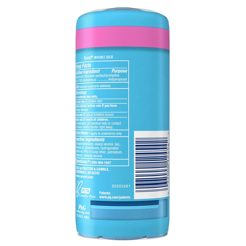 Secret Antiperspirant and Deodorant for Women. 24hr Sweat & Odor Protection. PH Balanced Protection. Gentle on Skin. Wide Solid. Powder Fresh Scent. 2.7 oz (Pack of 2)