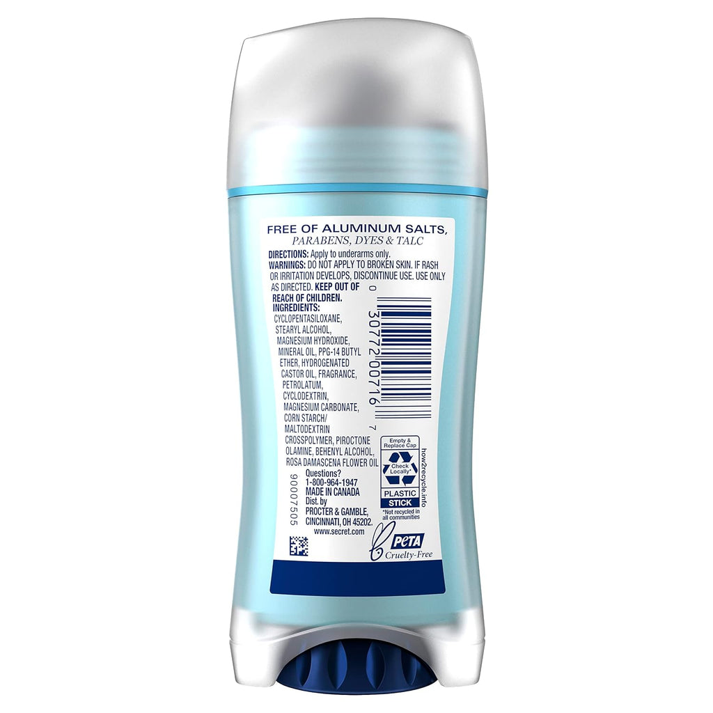 Secret Aluminum Free Deodorant for Women. 48hr Odor Protection. Free of Parabens Dyes Talc & Baking Soda. PH Balancing Minerals. Dry Solid. Rose Scent. 2.4 oz (Pack Of 3)