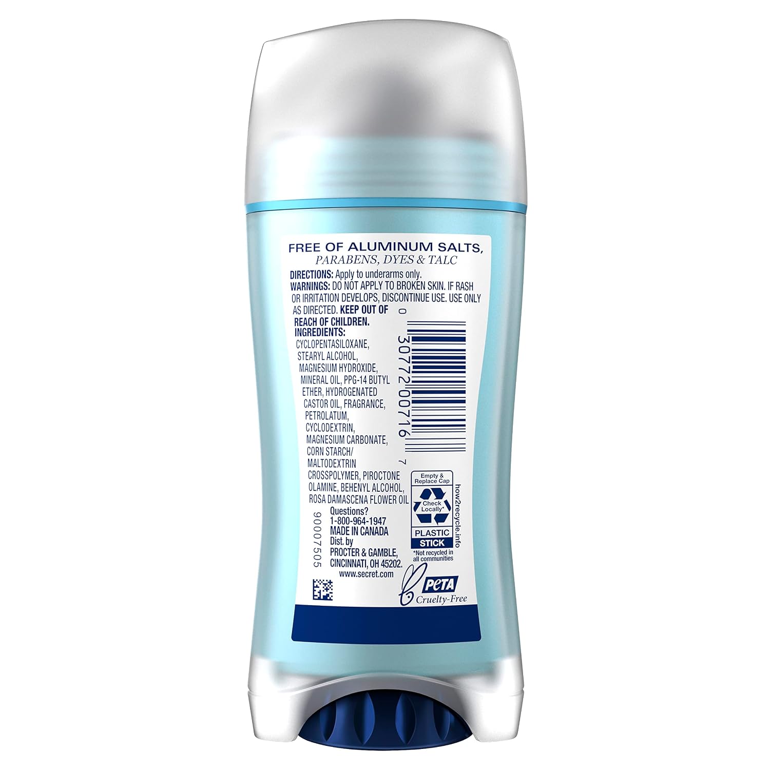 Secret Aluminum Free Deodorant for Women. 48hr Odor Protection. Free of Parabens Dyes Talc & Baking Soda. PH Balancing Minerals. Dry Solid. Rose Scent. 2.4 oz (Pack Of 3)