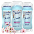 Secret Aluminum Free Deodorant for Women. 72hr Odor Protection. Free of Parabens Dyes Talc & Baking Soda. PH Balancing Minerals. Dry Solid. Cherry Blossom Scent. 2.4 oz (Pack Of 3)