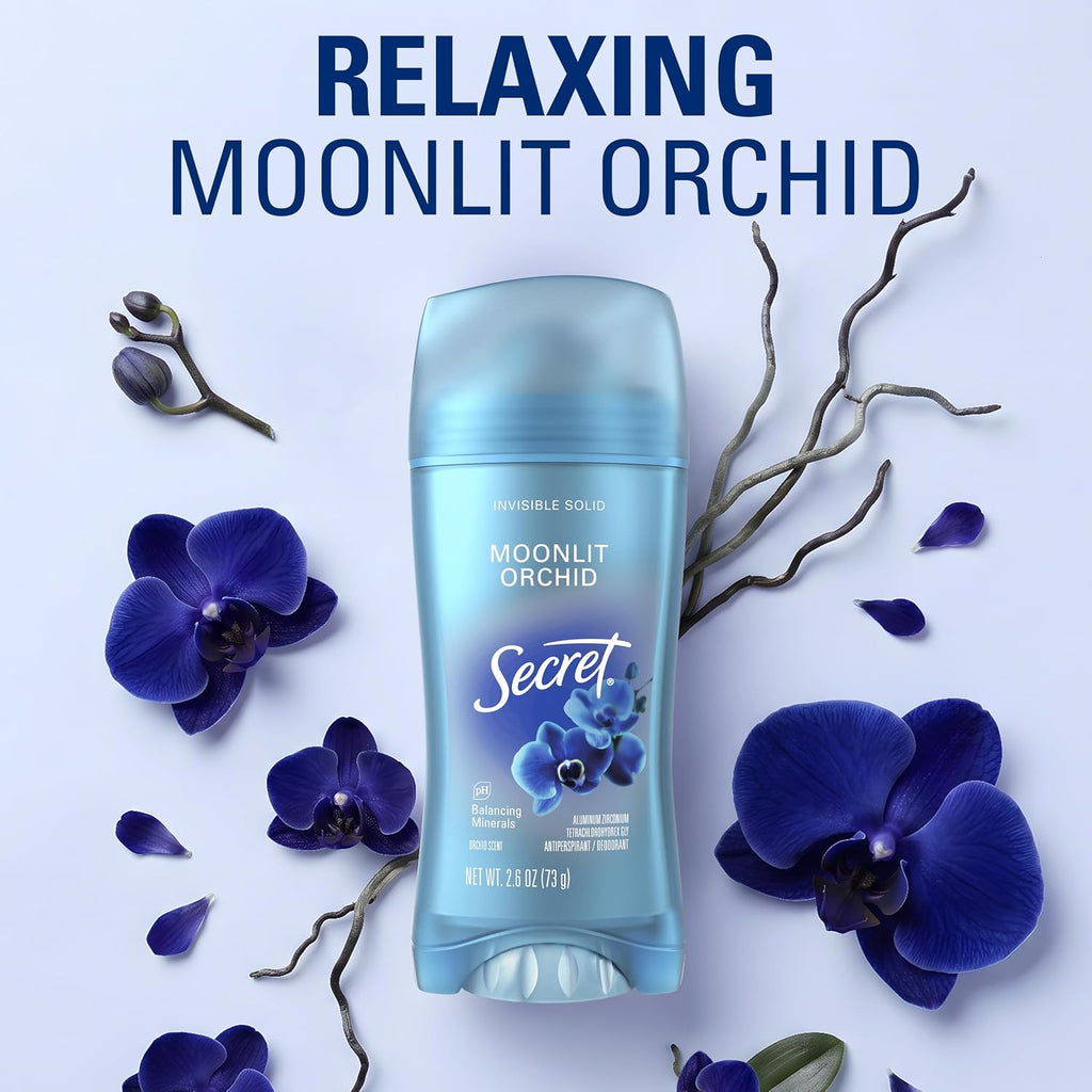 Secret Fresh Antiperspirant Deodorant for Women. 72hr Breathable Sweat & Odor Protection. Instant Freshness & Gentle. PH Balancing Minerals. Invisible Solid. Moonlight Orchid Scent. 2.6 oz