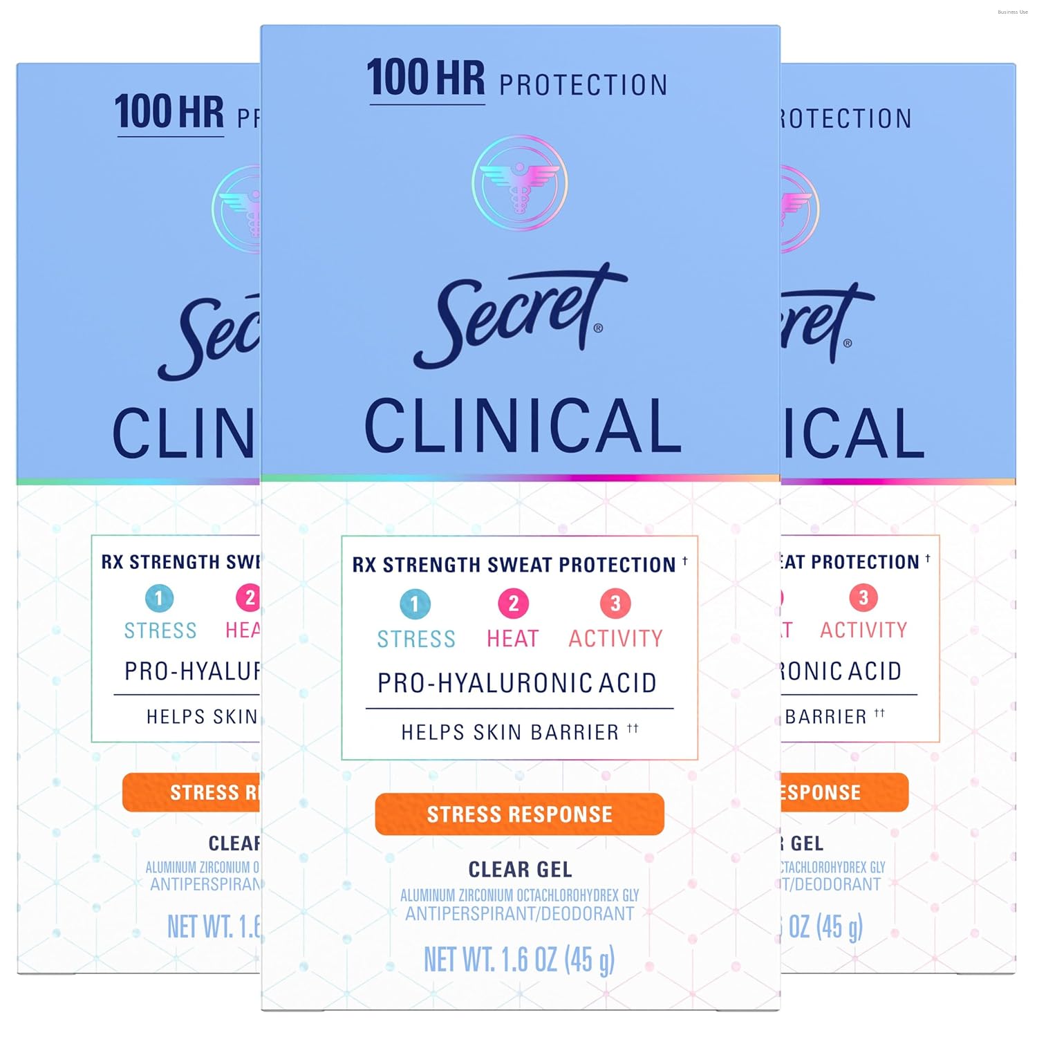 Secret Clinical Strength Antiperspirant Deodorant for Women. Stress Response. 3X Stress Protection. 72hr Sweat & Odor Protection. PH Balancing Minerals. Clear Gel. 1.6 oz (Pack of 3)