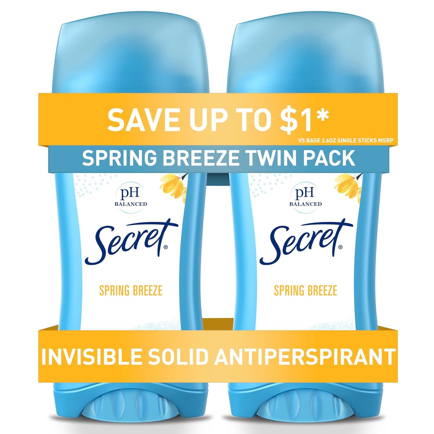 Secret Antiperspirant and Deodorant for Women. 24hr Sweat & Odor Protection. PH Balanced Protection. Gentle on Skin. Invisible Solid. Spring Breeze Scent. 2.6 oz (Pack of 2)