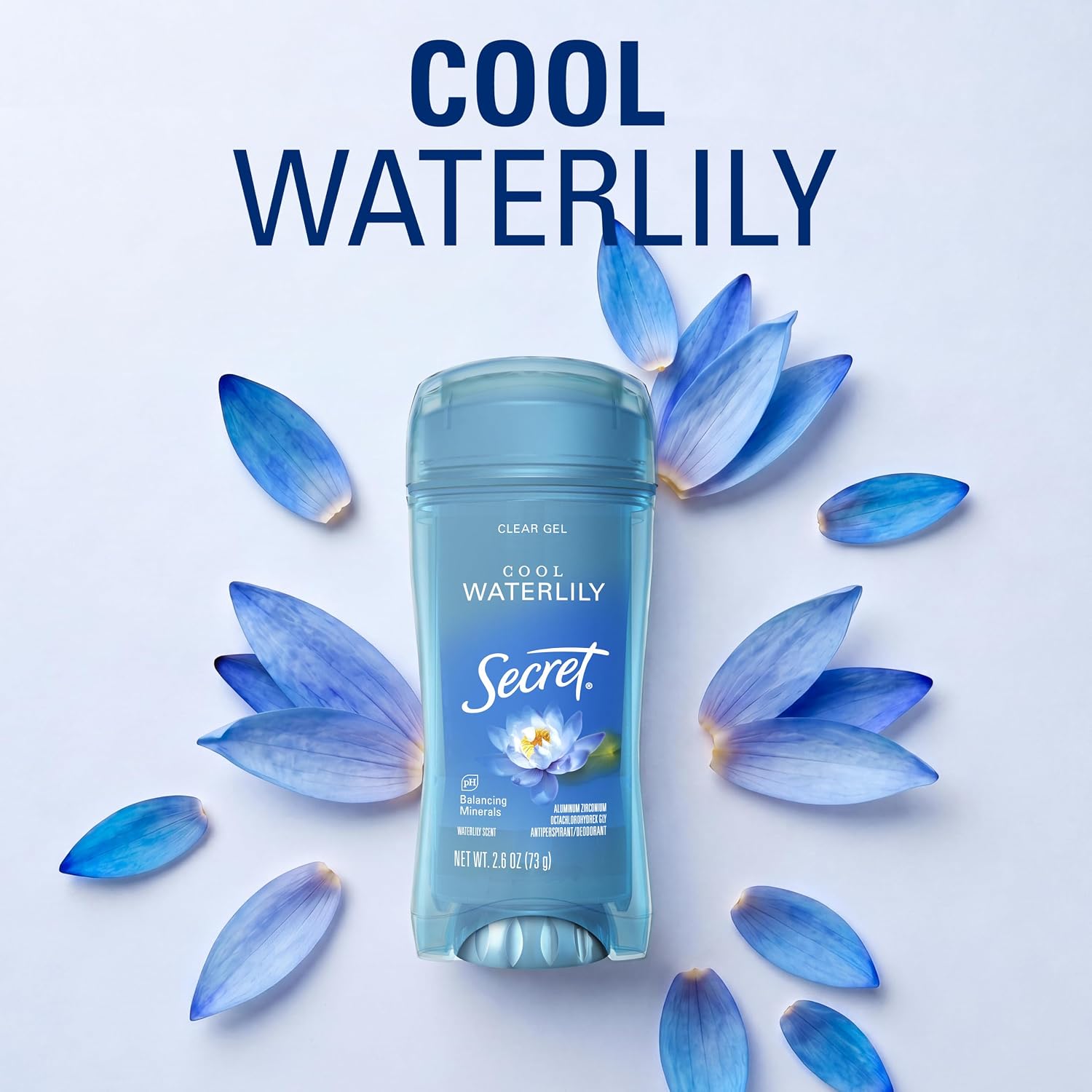 Secret Fresh Antiperspirant Deodorant for Women. 72hr Breathable Sweat & Odor Protection. Instant Freshness & Gentle. PH Balancing Minerals. Clear Gel. Cool Waterlily Scent. 2.6 oz (Pack of 3)