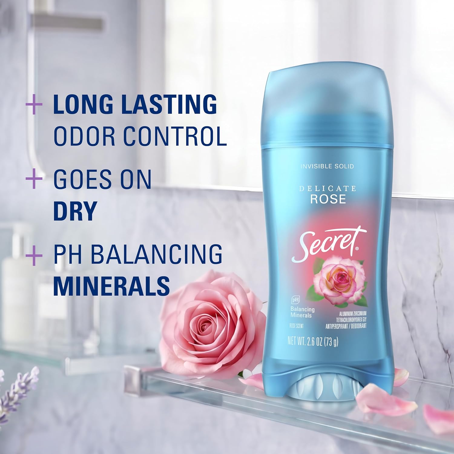 Secret Invisible Solid Antiperspirant and Deodorant. Rose Scent. 2.6 oz