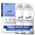 Secret Clinical Strength 100HR Sweat & Odor. Completely Clean Invisible Solid Antiperspirant Deodorant for Women. 3X Stress Protection with Hyaluronic Acid. Completely Clean Scent. 2.6 oz (Pack of 2)