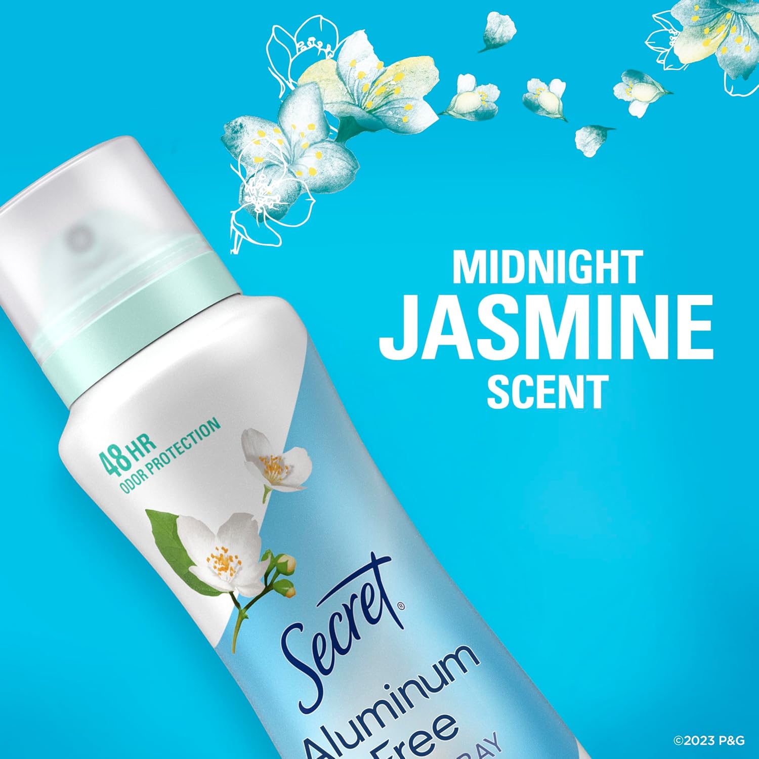 Secret Dry Spray Aluminum Free Deodorant for Women. 48hr Weightless Odor Protection. Gentle on Skin. Midnight Jasmine Scent. 4.1 oz (Pack of 2)